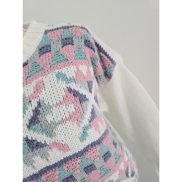 Gina Peters Fair Isle Vintage Crew Pullover Knit 80s 90s Geometric Sweater L - Picture 8 of 9